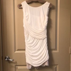White Cocktail Length Dress w Gathered Waist